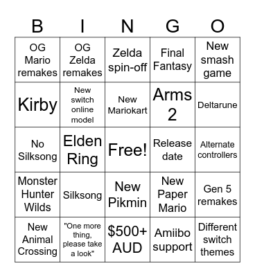 Switch 2 Bingo Card