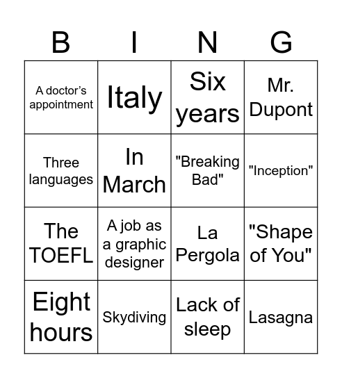 Present Perfect and Present Perfect Continuous Bingo Card