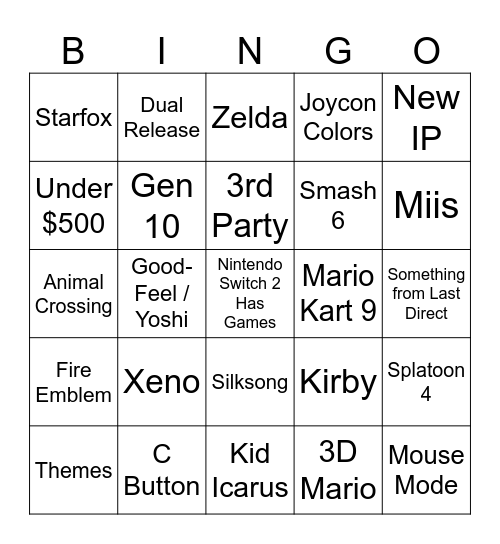 Untitled Bingo Card