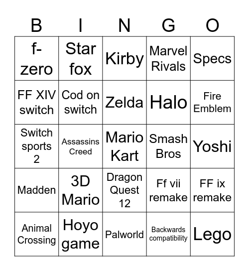 Untitled Bingo Card