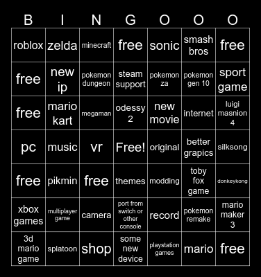 switch 2 Bingo Card