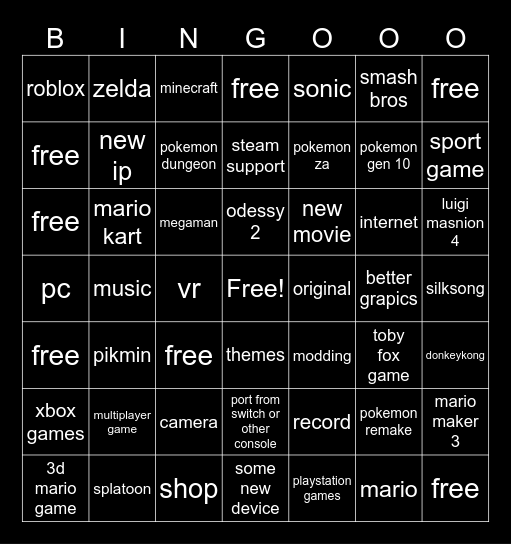 switch 2 Bingo Card