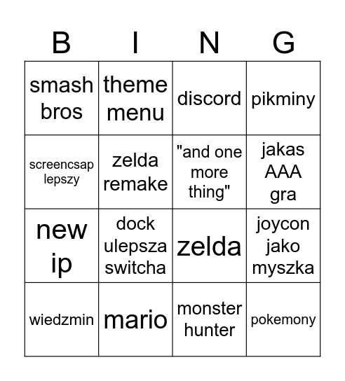 switch 2 Bingo Card