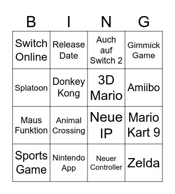 Nintendo Switch 2 Direct Bingo Card
