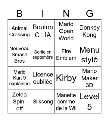 Nintendo Direct Bingo Card