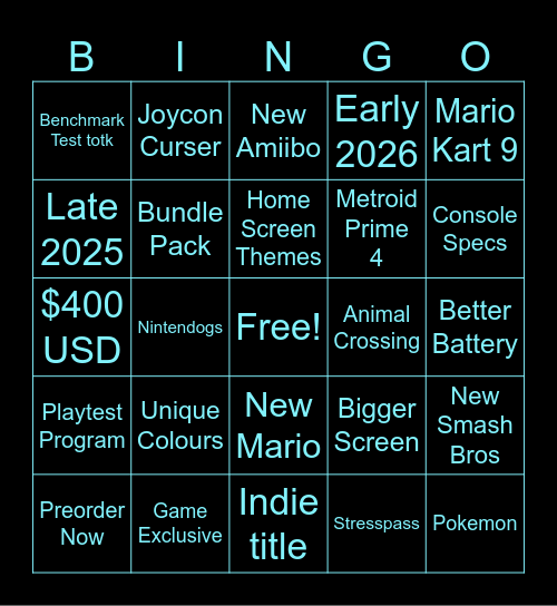 Switch 2 Direct Bingo Card
