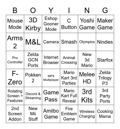 Boying Switch2 Bingo Card