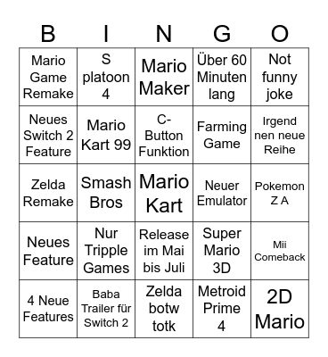Switch 2 Direct Bingo Card