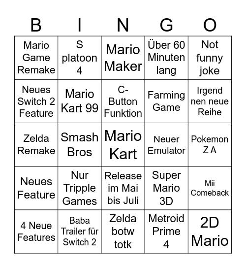 Switch 2 Direct Bingo Card