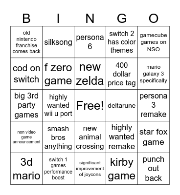 Switch 2 Direct Bingo Card