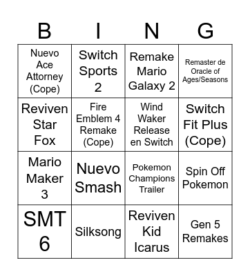 Switch 2 Bingo Card