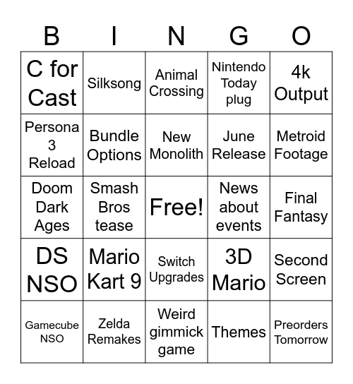Untitled Bingo Card