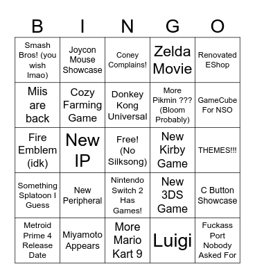 Nintendo Switch 2 Direct Bingo Card