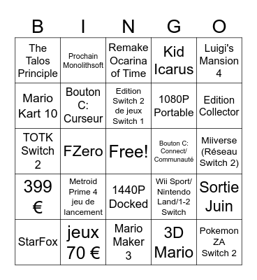 Switch 2 Bingo Card