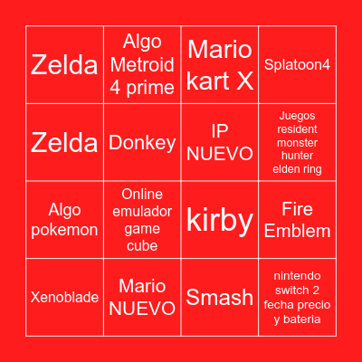 NINTENDO DIRECT Switch 2 Bingo Card