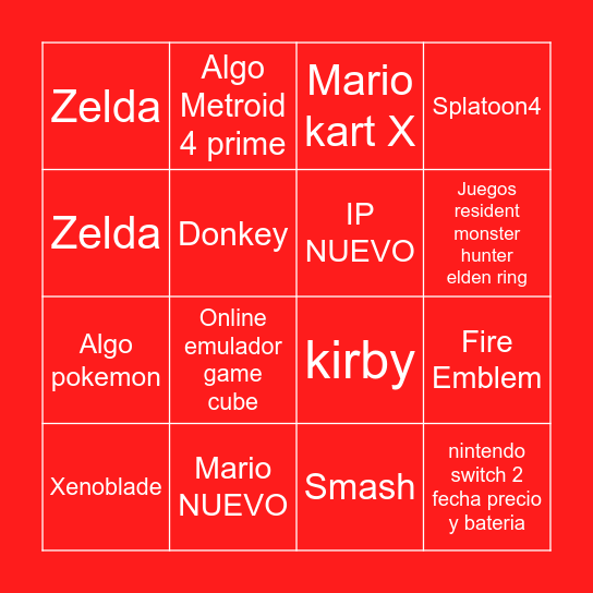 NINTENDO DIRECT Switch 2 Bingo Card