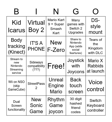 SWITCH 2 BINGUS BONGUS Bingo Card