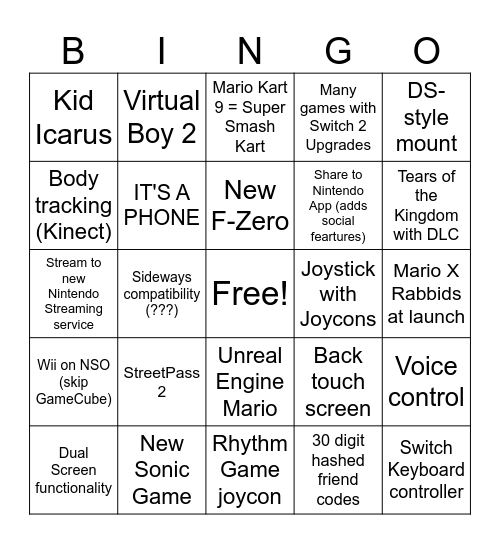 SWITCH 2 BINGUS BONGUS Bingo Card