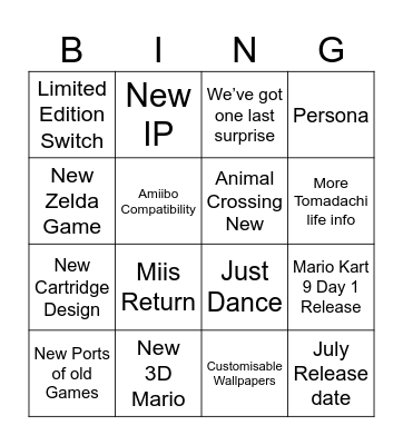 Nintendo Stinky 2 Bingo Card