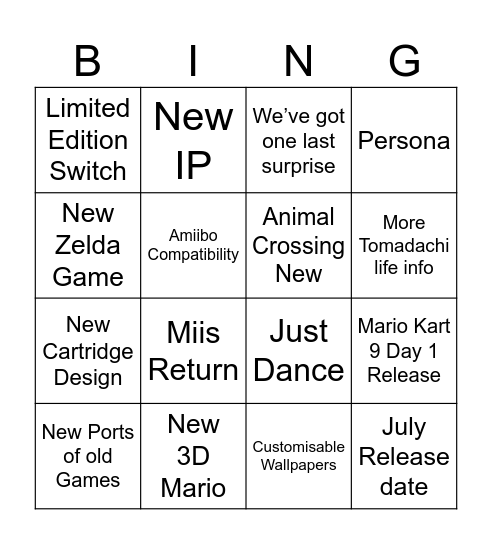 Nintendo Stinky 2 Bingo Card