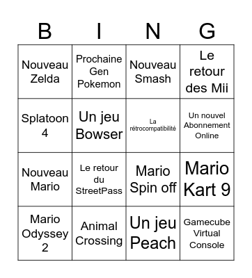 Nintendo Direct Switch 2 Bingo Card