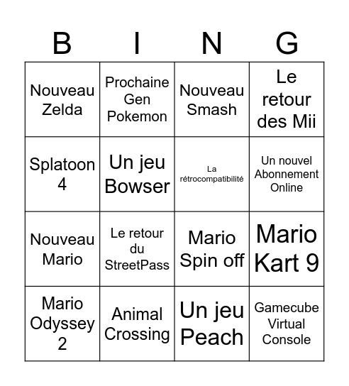 Nintendo Direct Switch 2 Bingo Card