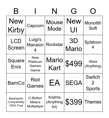 Switch 2 Bingo Board Bingo Card