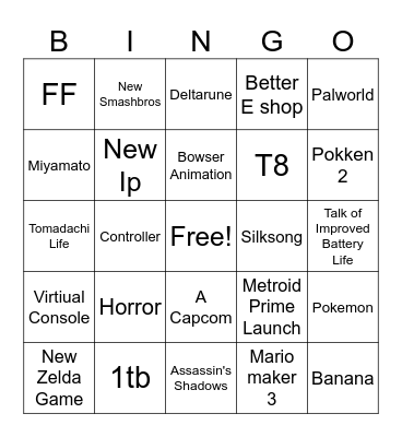 Nintendo Direct Bingo Card
