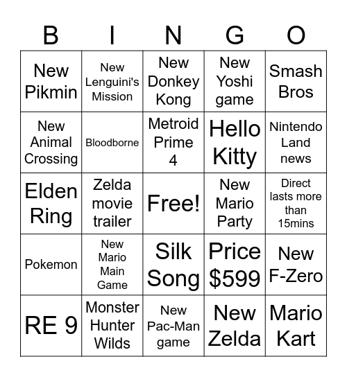 Switch 2 Bingo Card