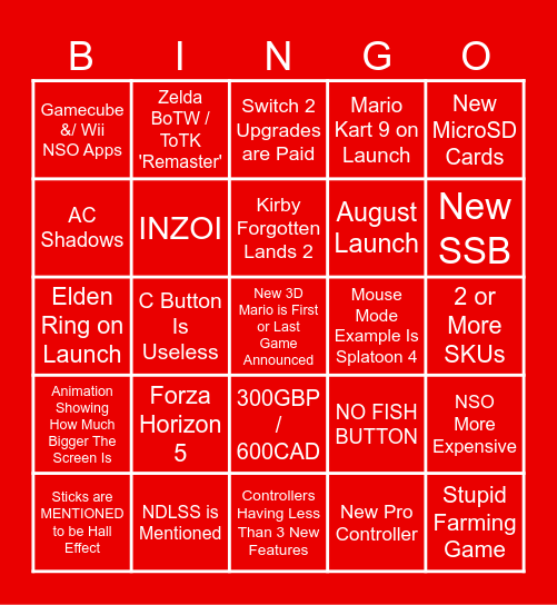 Switch 2 Reveal Bingo!!! Bingo Card