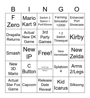 Switch 2 Bingo Card