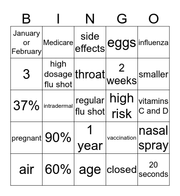Flu Prevention Bingo Card