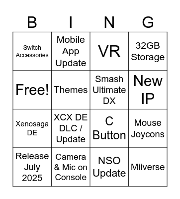 Switch 2 Direct Bingo Card