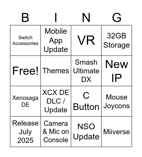 Switch 2 Direct Bingo Card