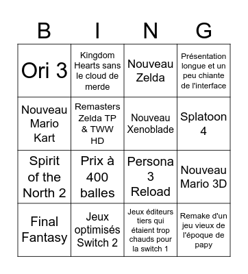 Nintendo Direct Switch 2 Bingo Card