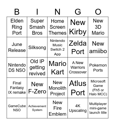 SWITCH 2 Bingo Card