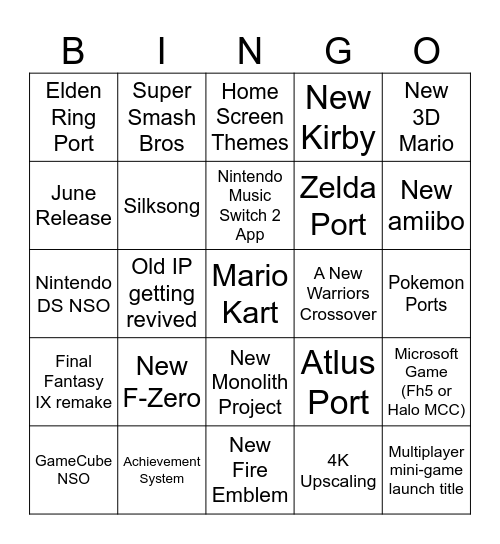 SWITCH 2 Bingo Card