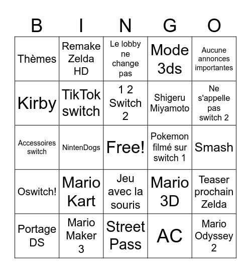 nintendo direct Bingo Card