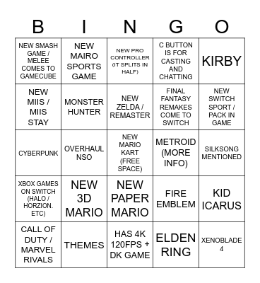 switch 2 bingo Card