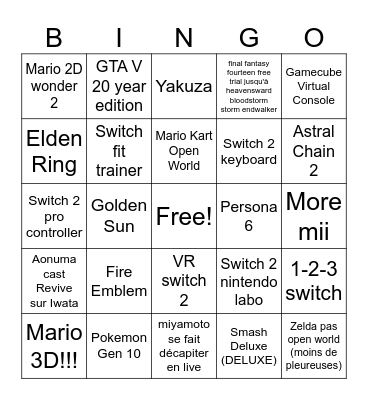 switch 2 Bingo Card