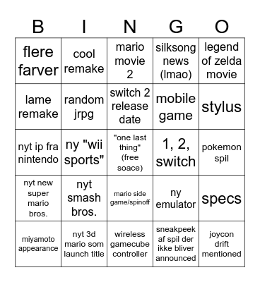 switch 2 direct Bingo Card