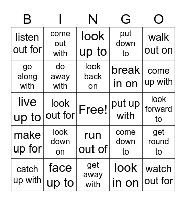 Phrasal Prepositional Verbs Bingo Card
