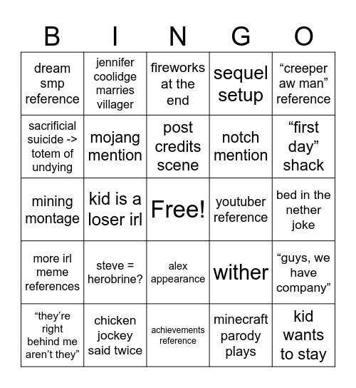 minecraft movie!! Bingo Card