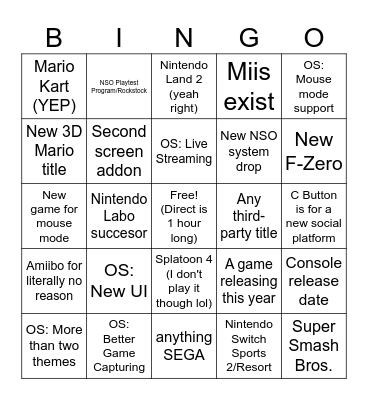 Switch 2 Direct Bingo Card