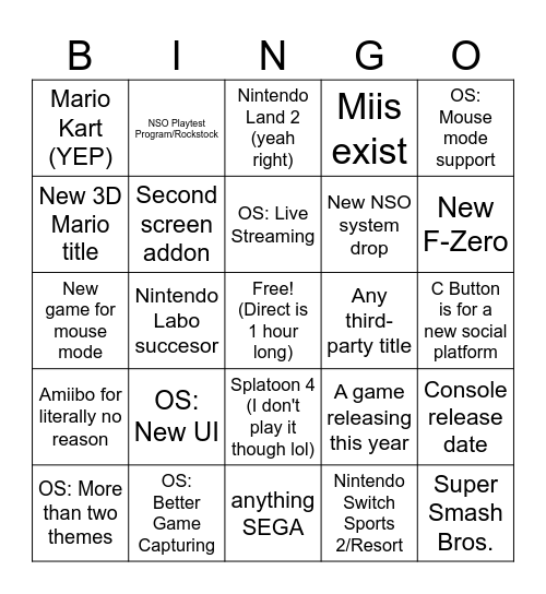 Switch 2 Direct Bingo Card