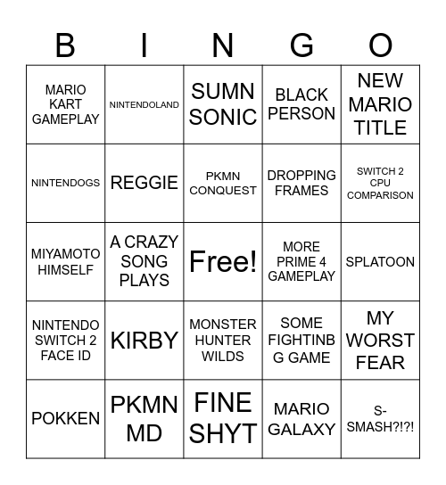 switch2 direct Bingo Card