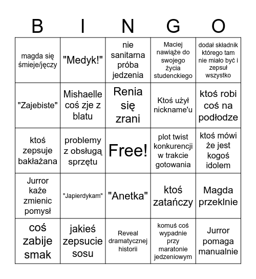 Masterchef sezon 10 Bingo Card