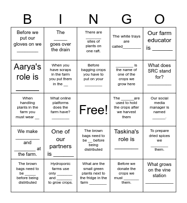 Scholars' Academy Farm Tour Bingo Card