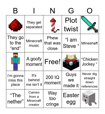 The Minecraft Movie bingo Card