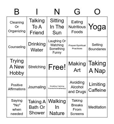 Coping Skill Bingo Card